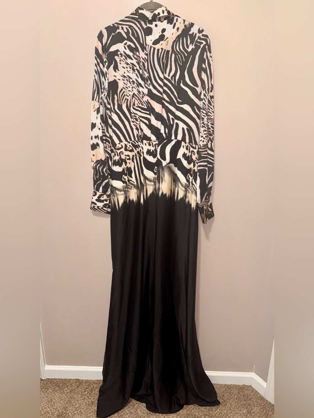 Black and Beige Zebra Print Wrap Maxi Dress - Picture 3 of 3